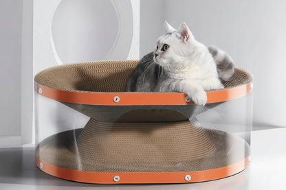 Double Layer Cardboard Cat Scratcher with Nest Style Resting Area for Indoor Cats