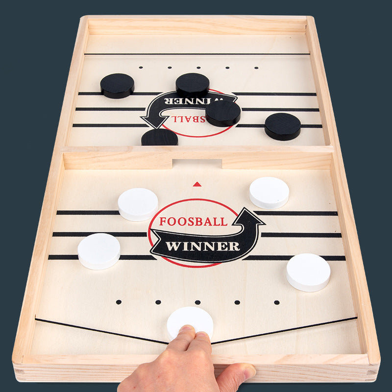 Wooden Fast Sling Puck Board Game with Elastic Band Launchers