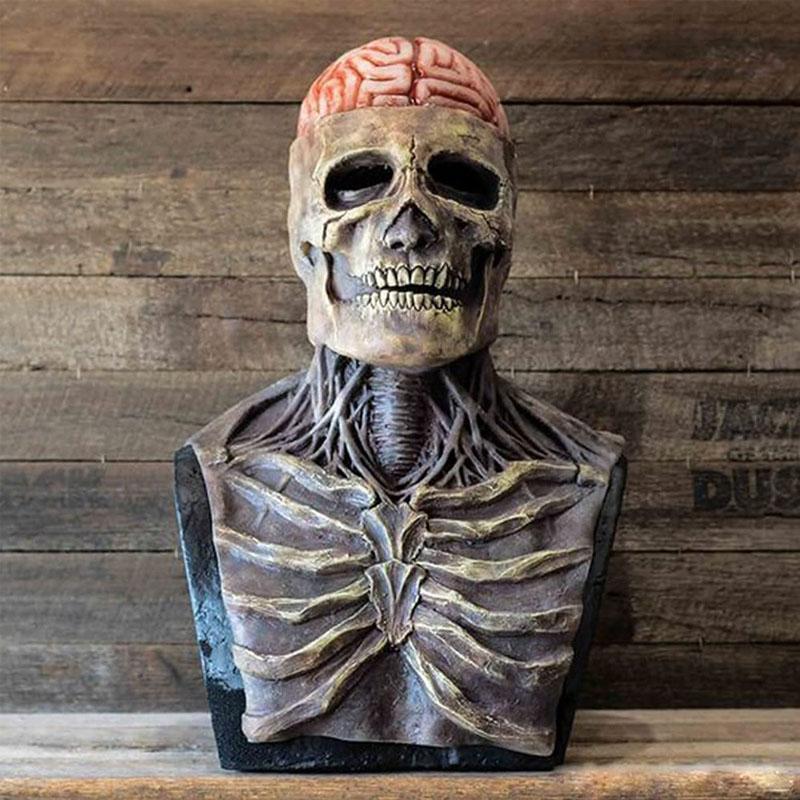 Realistic Latex Skeleton Mask with Visible Brain Design for Halloween Parties and Costumes