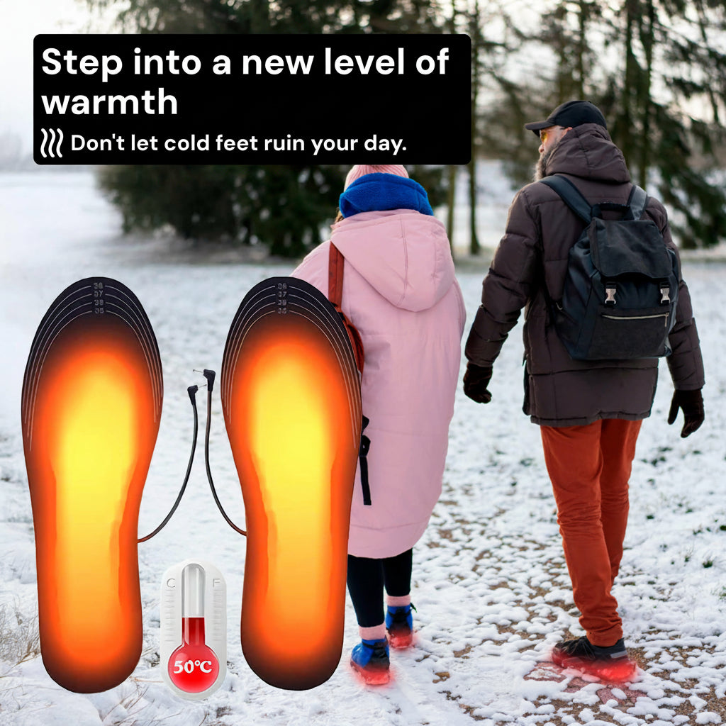 Rechargeable Heated Insoles with Dual Heat Zones and Adjustable Thermostat for Winter Shoes