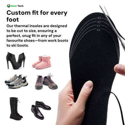 Rechargeable Heated Insoles with Dual Heat Zones and Adjustable Thermostat for Winter Shoes