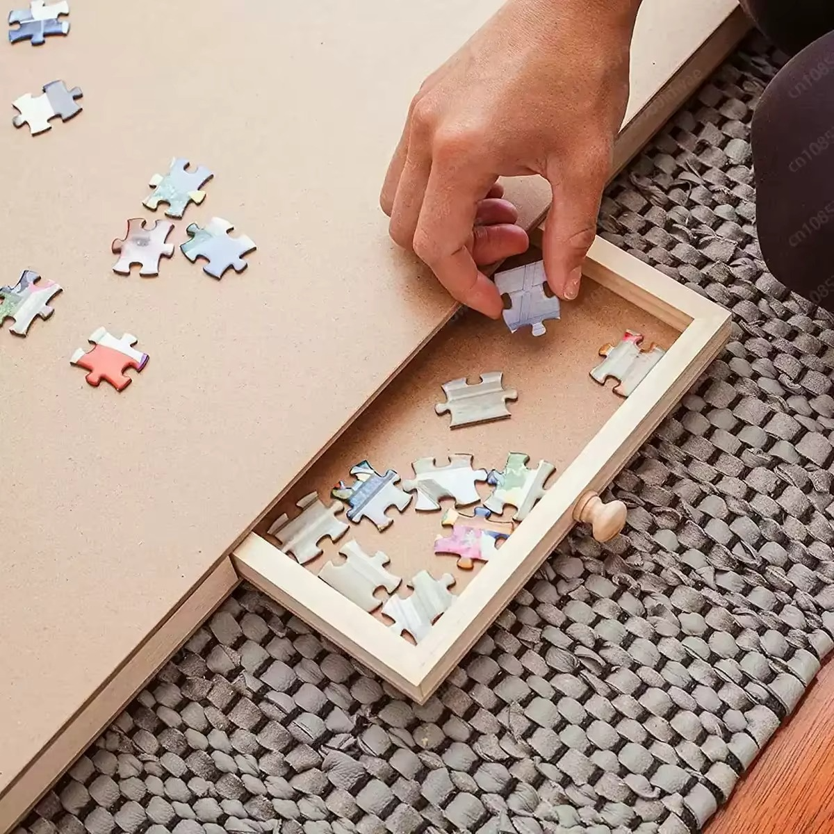 Folding Wooden Puzzle Table with Four Side Drawers for Sorting, Holds Up to 1500 Pieces