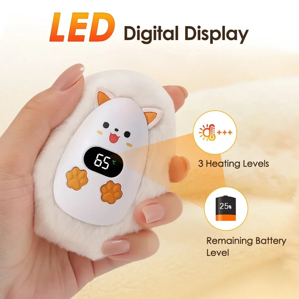 Rechargeable Cat Hand Warmer with Digital Display and 3 Heat Settings