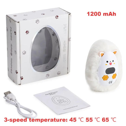 Rechargeable Cat Hand Warmer with Digital Display and 3 Heat Settings