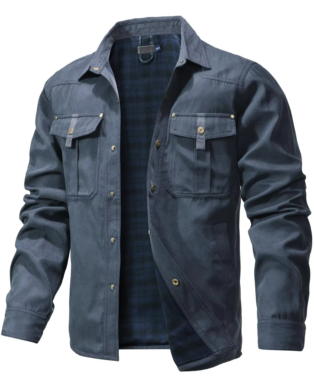 Mens Flannel Lined Western Shirt Jacket with Snap Button Front, Yoke Seams and Chest Pockets in Six Colors