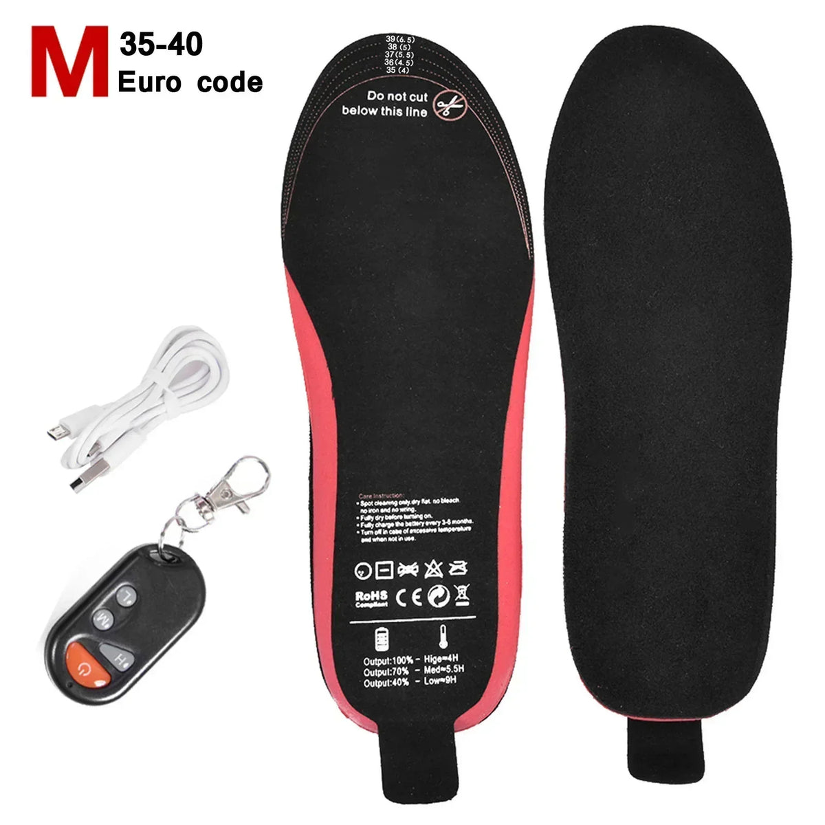 Rechargeable Heated Insoles with Wireless Remote and Three Heat Settings for Outdoor Use