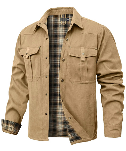 Mens Flannel Lined Western Shirt Jacket with Snap Button Front, Yoke Seams and Chest Pockets in Six Colors