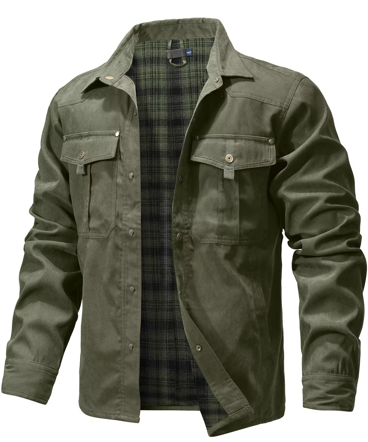 Mens Flannel Lined Western Shirt Jacket with Snap Button Front, Yoke Seams and Chest Pockets in Six Colors