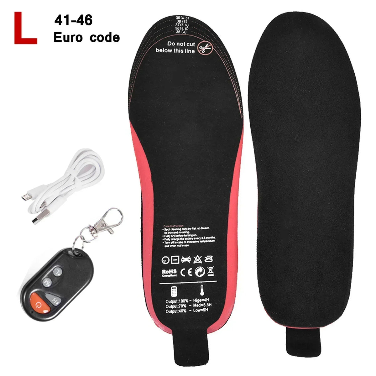 Rechargeable Heated Insoles with Wireless Remote and Three Heat Settings for Outdoor Use