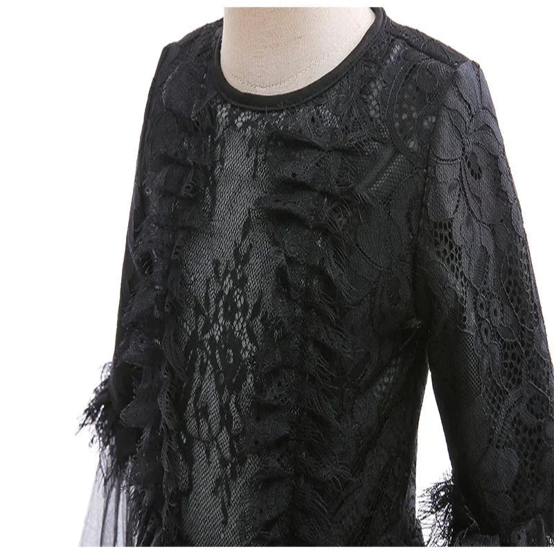 Evil Queen Witch Costume Dress for Girls Ages 4 to 6 with Lace Ruffle Trim