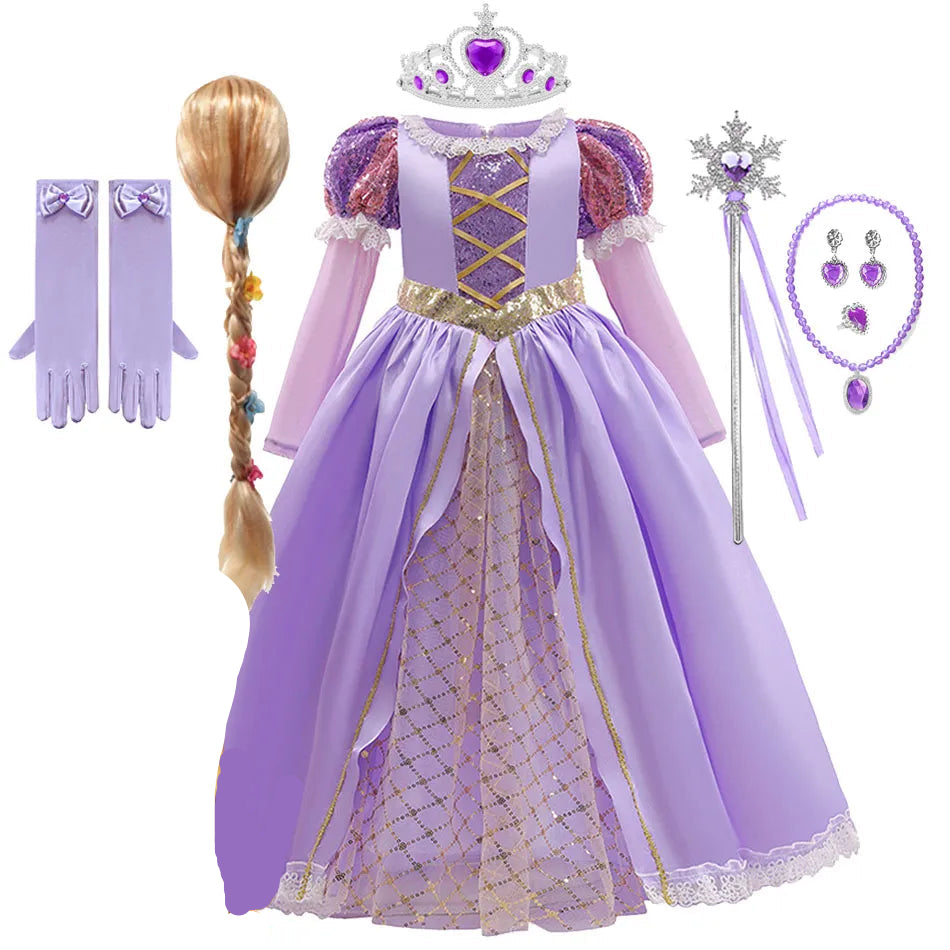 Girls Ball Gown Dress with Puff Sleeves and Applique Details for Ages 7 to 13