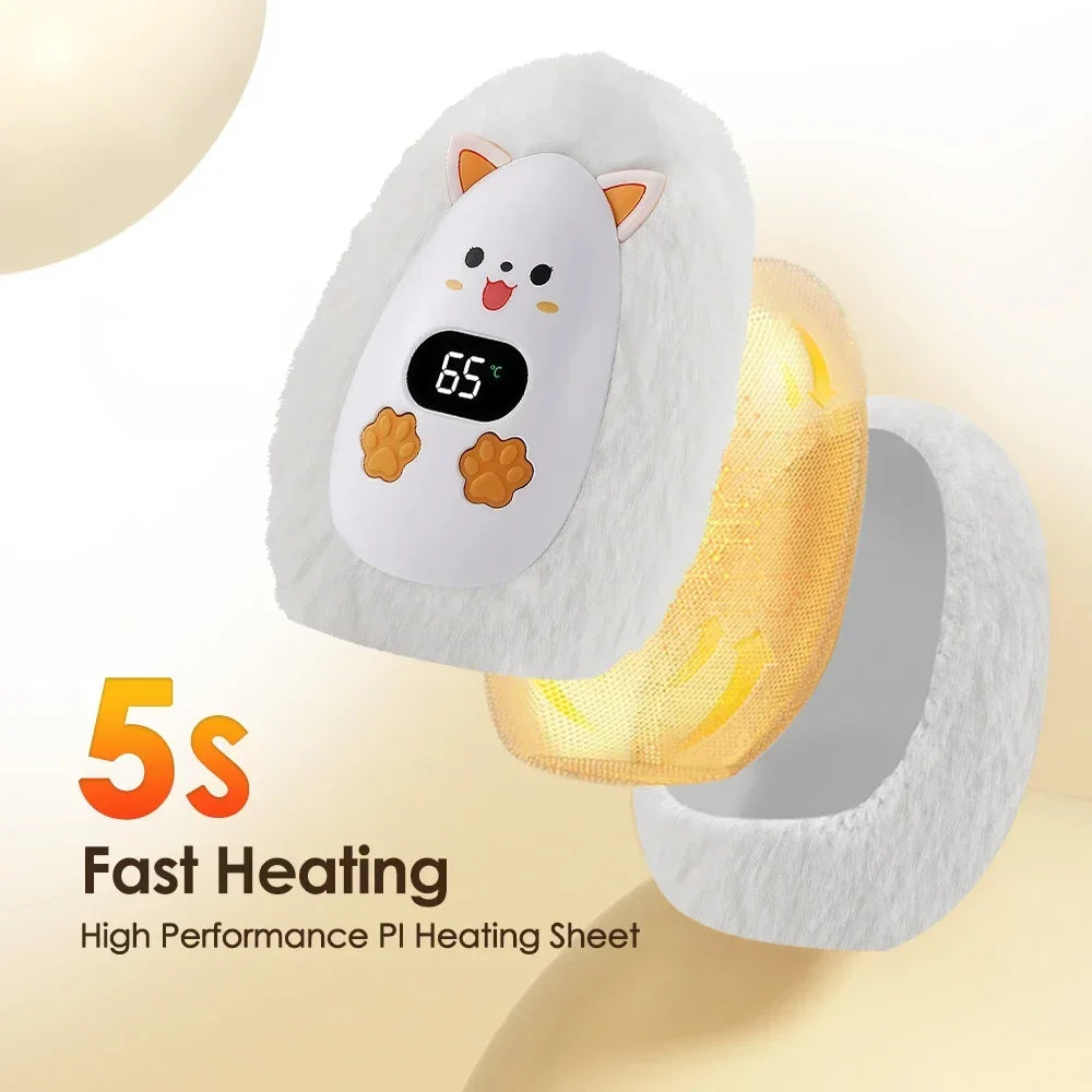 Rechargeable Cat Hand Warmer with Digital Display and 3 Heat Settings