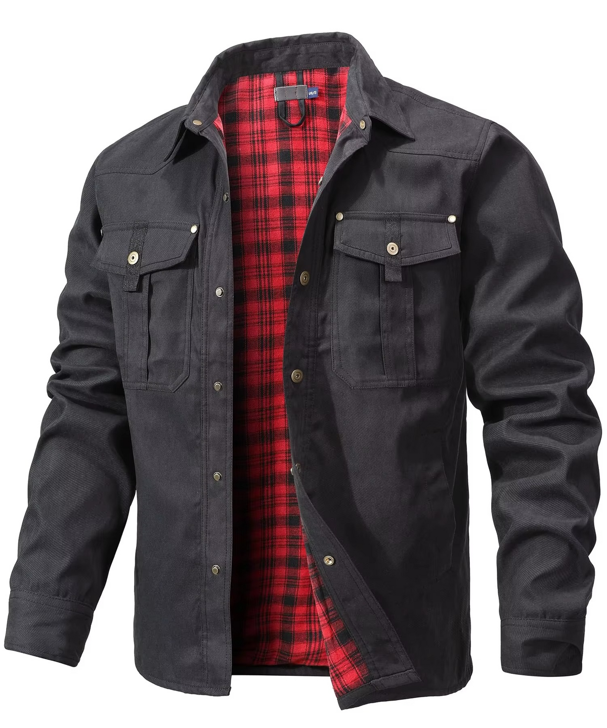 Mens Flannel Lined Western Shirt Jacket with Snap Button Front, Yoke Seams and Chest Pockets in Six Colors