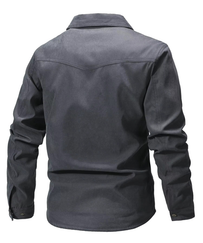 Mens Flannel Lined Western Shirt Jacket with Snap Button Front, Yoke Seams and Chest Pockets in Six Colors