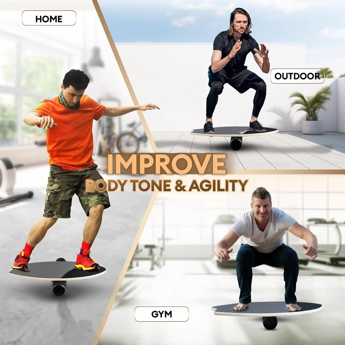 Surf Style Wobble Board Training Set with Roller, Ball, and 9 Adjustable Difficulty Modes