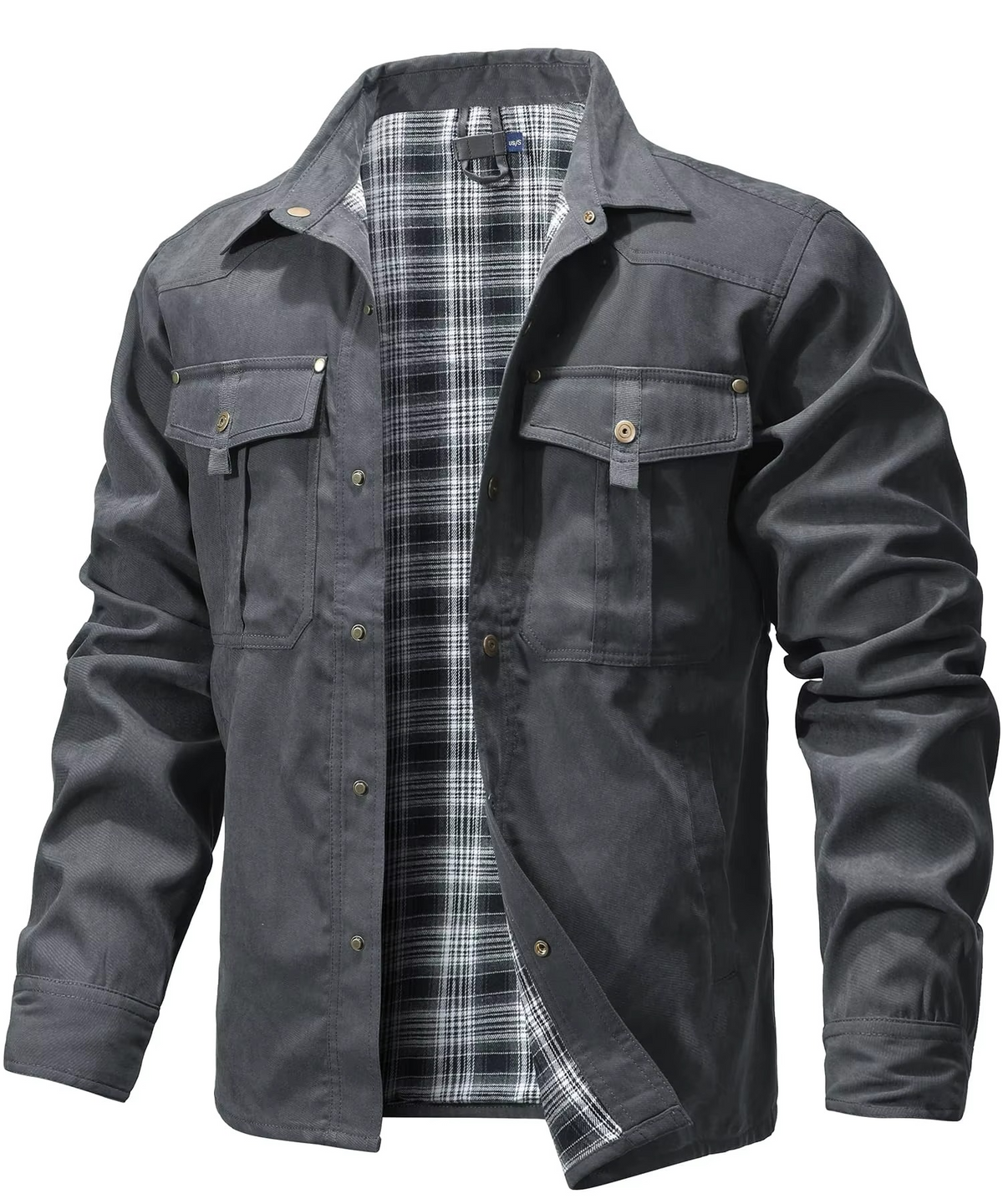 Mens Flannel Lined Western Shirt Jacket with Snap Button Front, Yoke Seams and Chest Pockets in Six Colors
