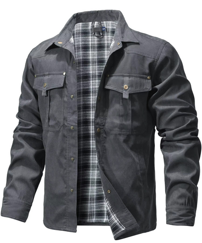 Mens Flannel Lined Western Shirt Jacket with Snap Button Front, Yoke Seams and Chest Pockets in Six Colors