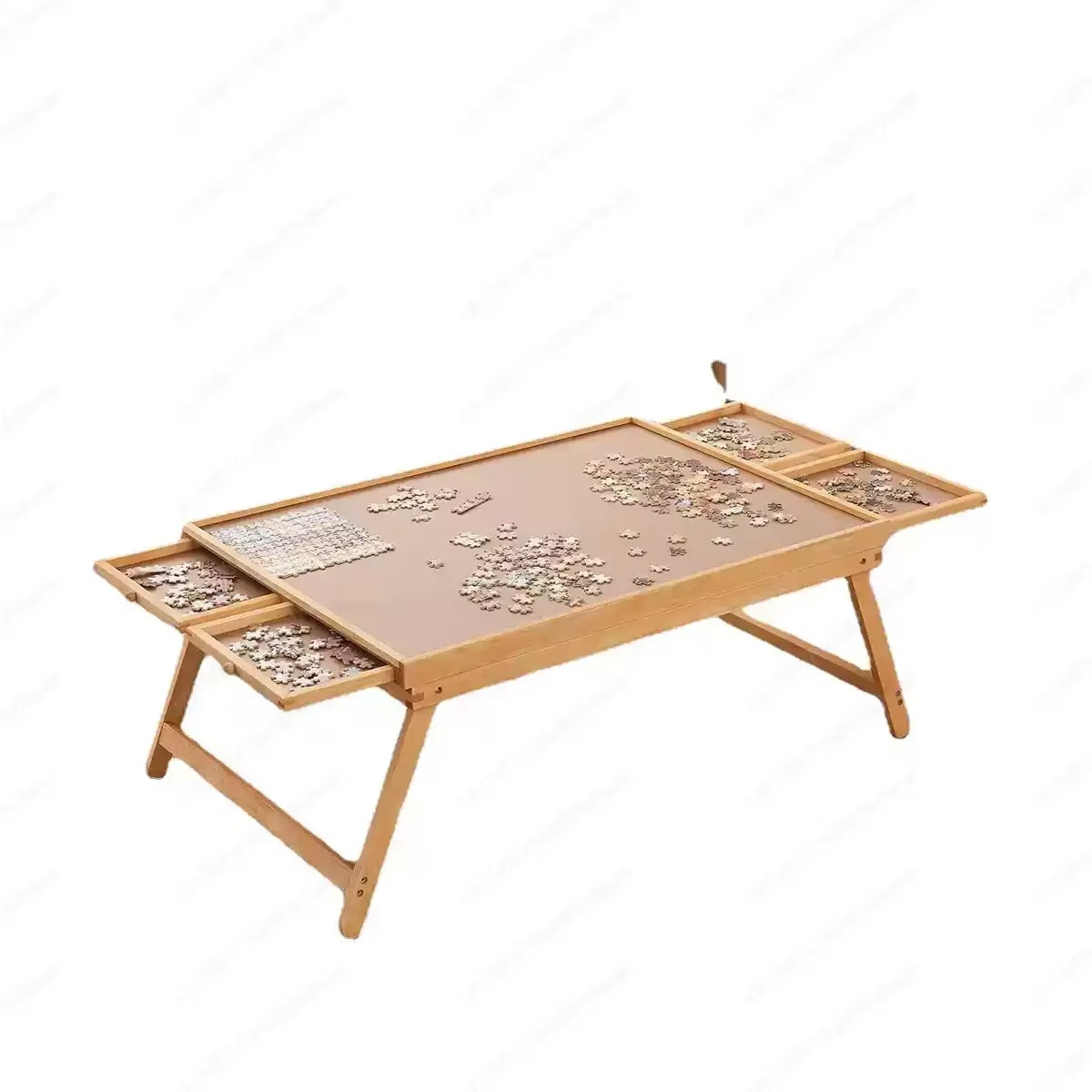 Folding Wooden Puzzle Table with Four Side Drawers for Sorting, Holds Up to 1500 Pieces