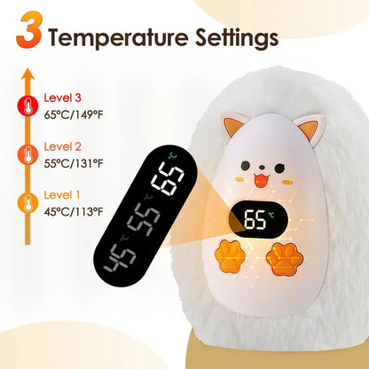 Rechargeable Cat Hand Warmer with Digital Display and 3 Heat Settings