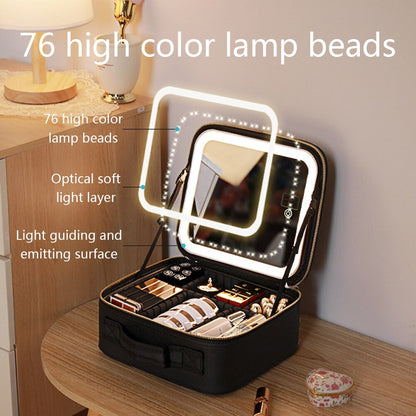 Makeup Storage Case with LED Mirror and Multiple Compartments