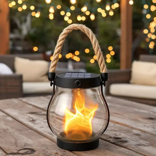 Solar Flame Lantern with Flickering LED and Automatic Dusk Activation, 12-Hour Runtime
