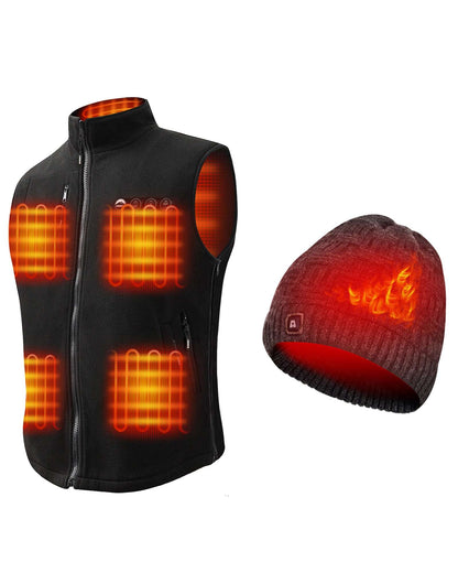 Battery Powered Heated Vest and Knit Cap Set with 8 Carbon Fiber Zones for Winter Work