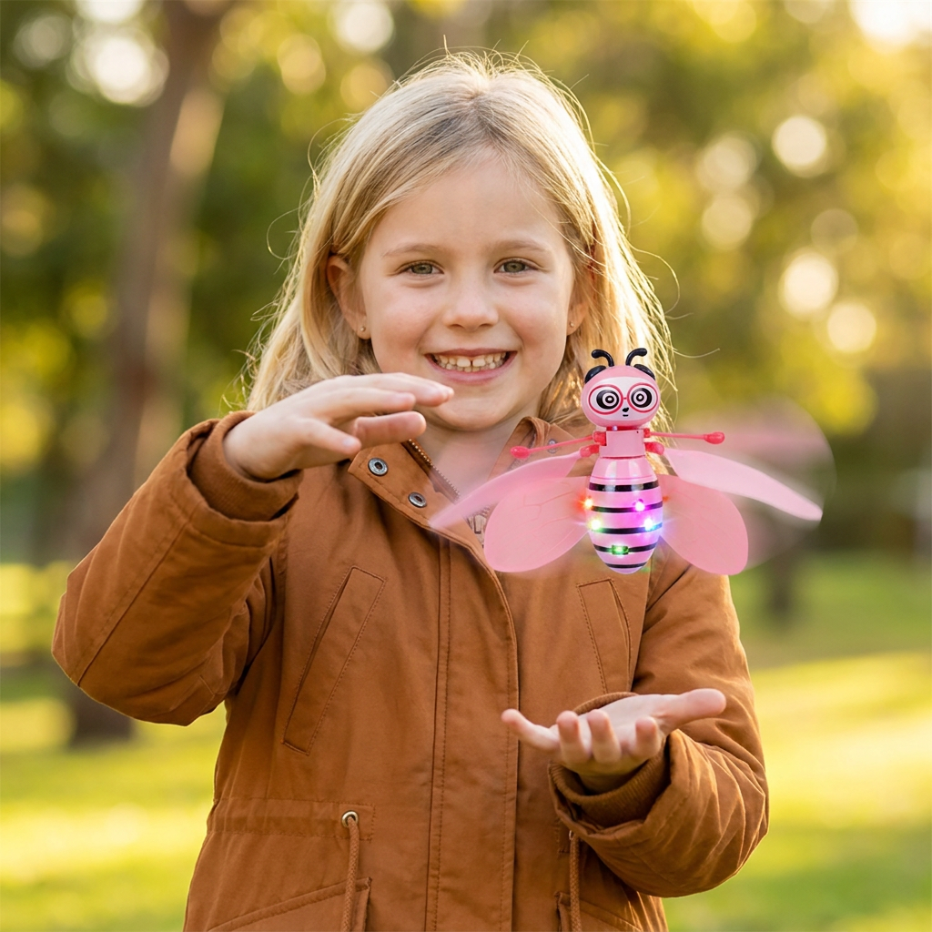 Hand Controlled Flying Bee Toy with Motion Sensor and LED Lights in Yellow Or Pink