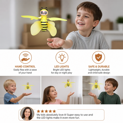 Hand Controlled Flying Bee Toy with Motion Sensor and LED Lights in Yellow Or Pink
