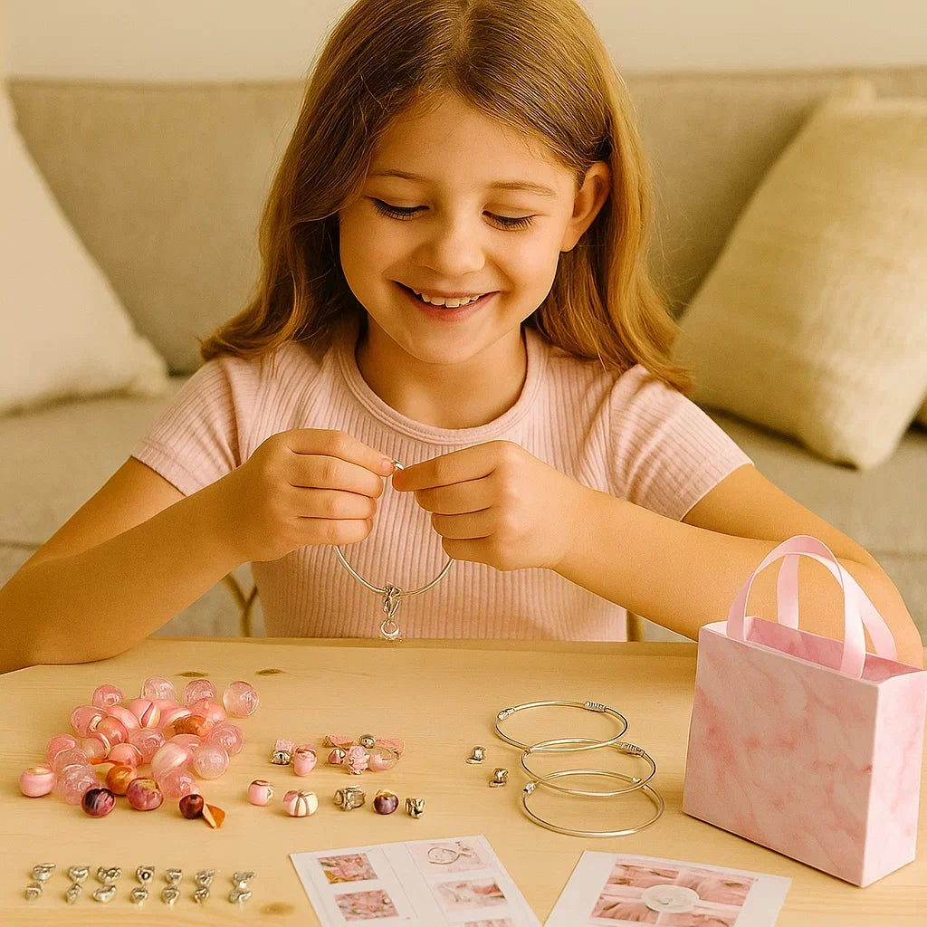 Bead Jewelry Making Kit with Colorful Beads Strings and Clasps in Pink Blue Or Purple