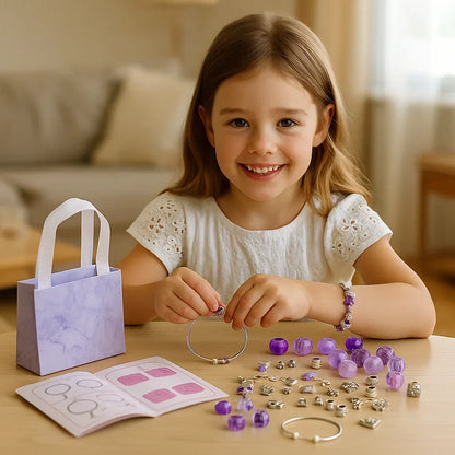 Bead Jewelry Making Kit with Colorful Beads Strings and Clasps in Pink Blue Or Purple