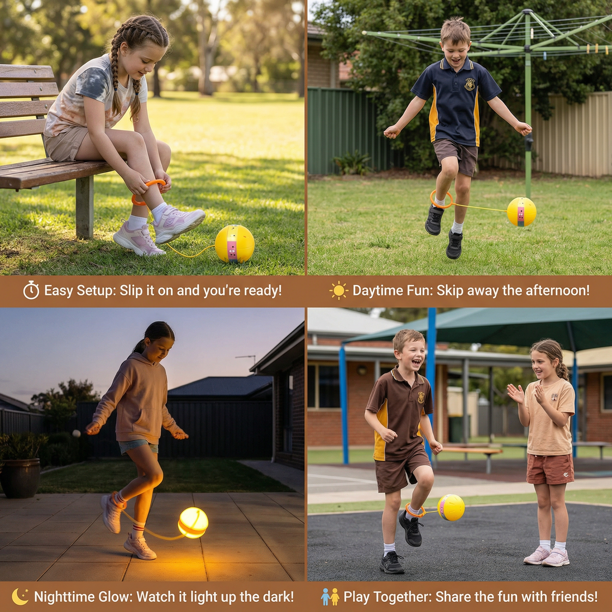 LED Ankle Skip Ball with Glowing Lights for Kids Jumping Games in Pink, Blue or Yellow