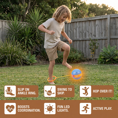 LED Ankle Skip Ball with Glowing Lights for Kids Jumping Games in Pink, Blue or Yellow