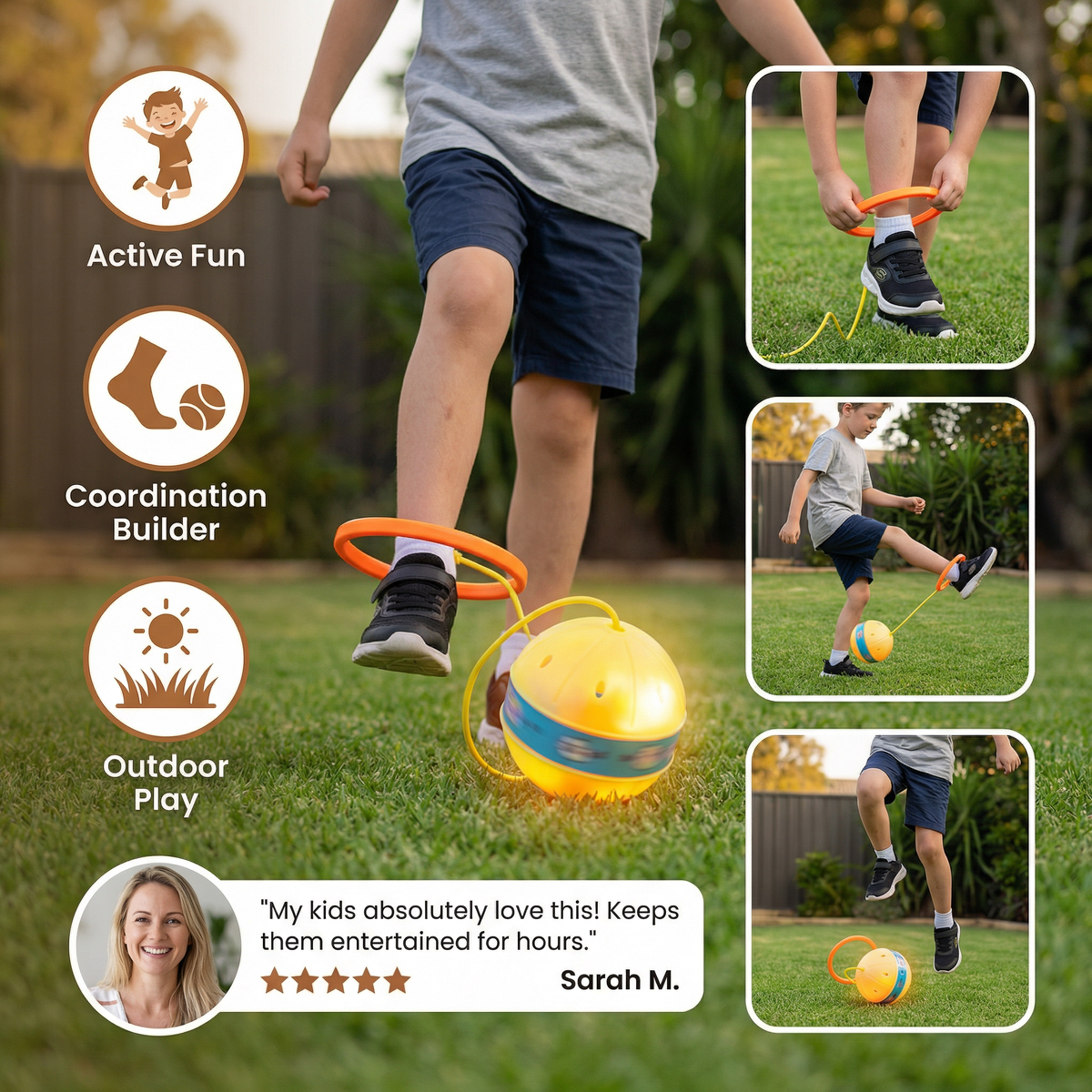 LED Ankle Skip Ball with Glowing Lights for Kids Jumping Games in Pink, Blue or Yellow