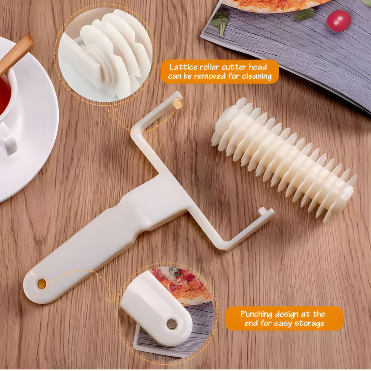 Plastic Pastry Lattice Roller Cutter with Rolling Wheel Blades for Pie Crusts and Cookies
