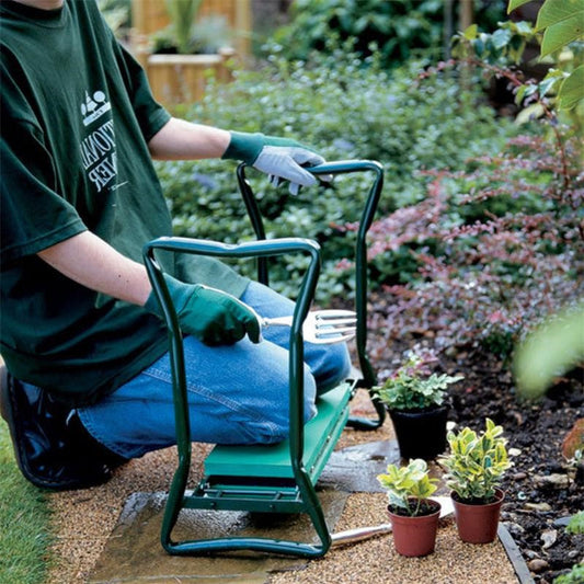Garden Kneeler and Seat with Steel Handles and Tool Pouches, Converts to Sitting Position