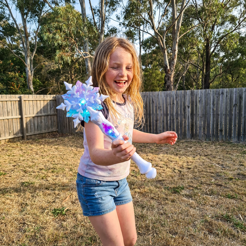 Light Up Snowflake Wand for Kids with Glowing Effects for Costumes and Parties in Pink Or Blue