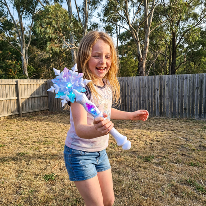 Light Up Snowflake Wand for Kids with Glowing Effects for Costumes and Parties in Pink Or Blue