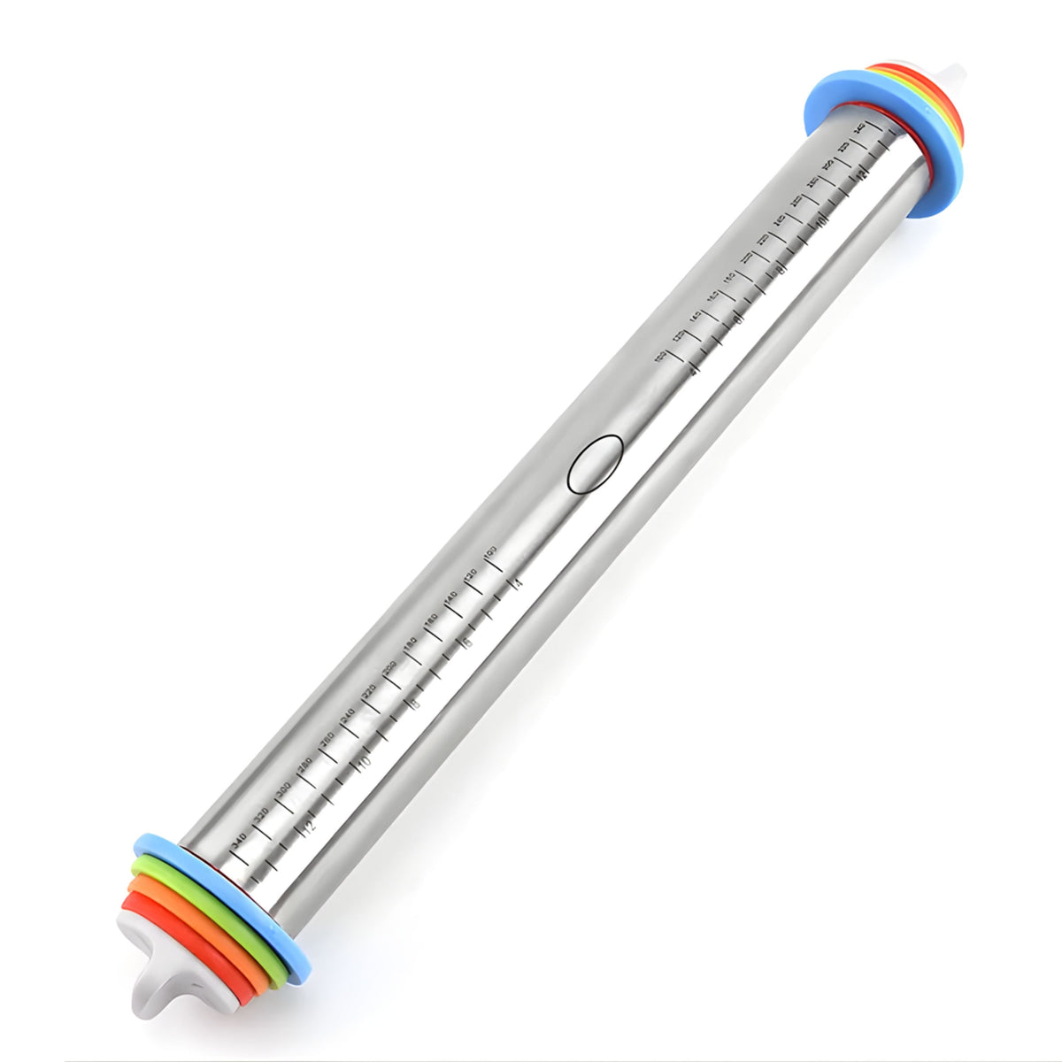 Adjustable Stainless Steel Rolling Pin with Silicone Grip and Thickness Rings, 17 Inch