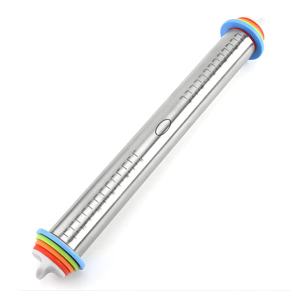 Adjustable Stainless Steel Rolling Pin with Silicone Grip and Thickness Rings, 17 Inch