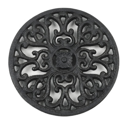 Cast Iron Trivet Round 6.7 Inch with Vintage Pattern