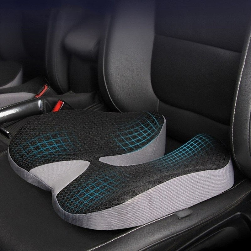 U Shaped Memory Foam Seat Cushion with Non Slip Base and Elastic Strap for Cars Offices and Home Chairs