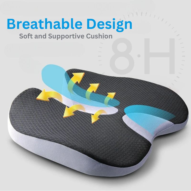U Shaped Memory Foam Seat Cushion with Non Slip Base and Elastic Strap for Cars Offices and Home Chairs
