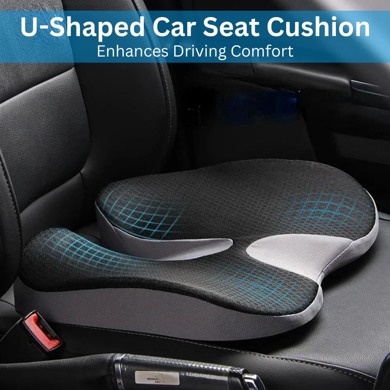 U Shaped Memory Foam Seat Cushion with Non Slip Base and Elastic Strap for Cars Offices and Home Chairs