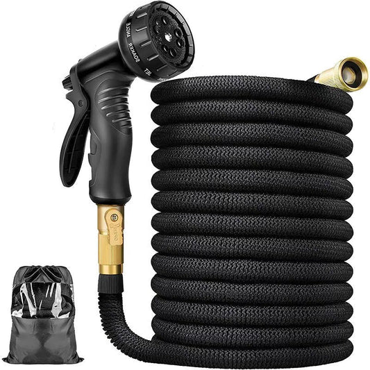 Expandable Garden Hose with 8 Pattern Spray Nozzle and Sleeve, 100ft