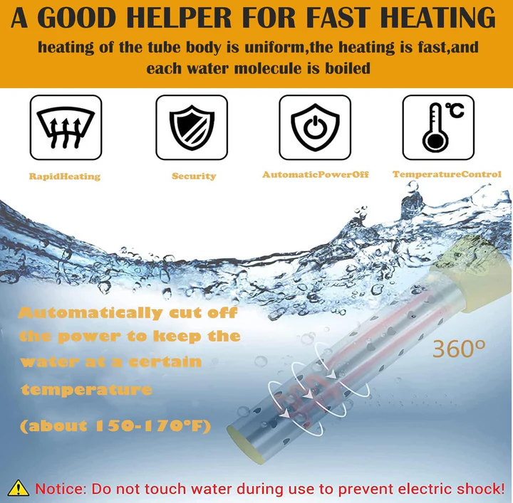 Bucket Water Heater with Stainless Steel Coil and Insulated Handle
