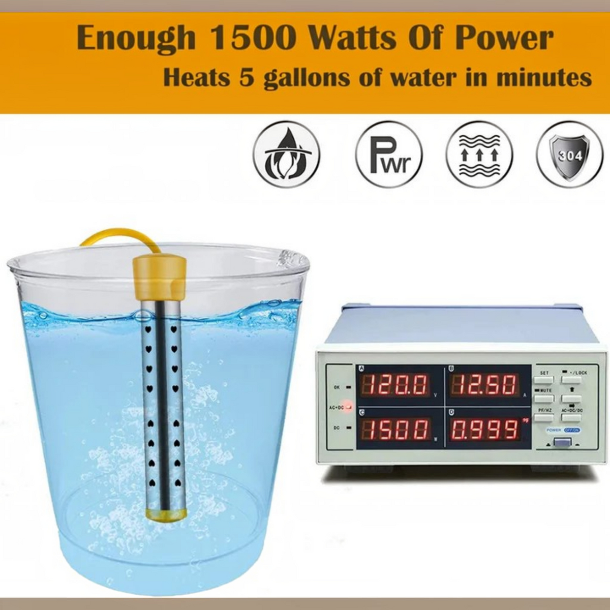 Bucket Water Heater with Stainless Steel Coil and Insulated Handle