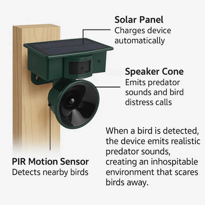 Motion Sensor Bird Deterrent with Adjustable Sound and Sensitivity for Gardens and Patios