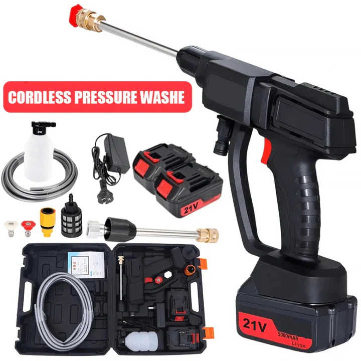 Cordless Pressure Washer Kit with Two Swappable Batteries Charger Spray Nozzles and Water Hose