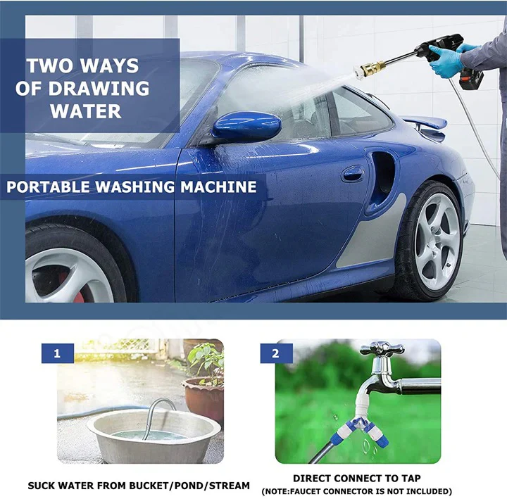 Cordless Pressure Washer Kit with Two Swappable Batteries Charger Spray Nozzles and Water Hose