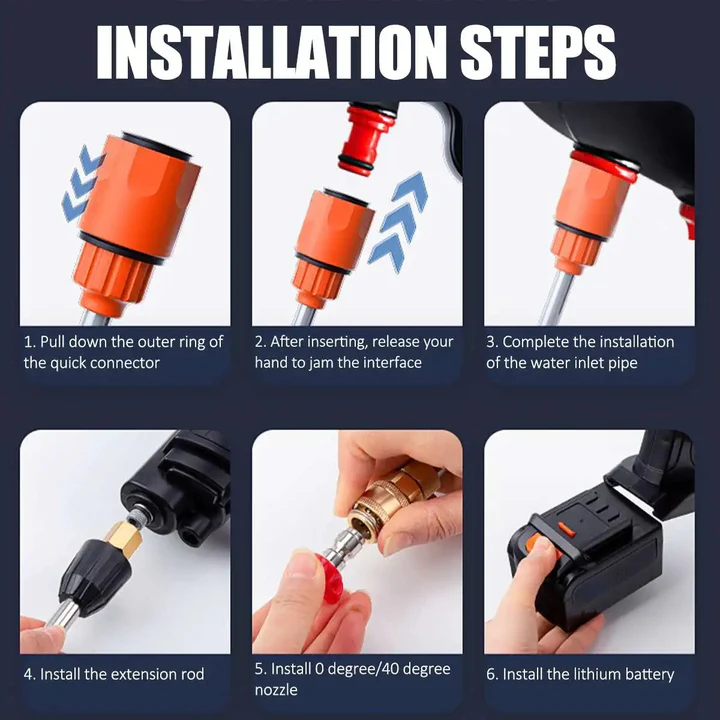 Cordless Pressure Washer Kit with Two Swappable Batteries Charger Spray Nozzles and Water Hose